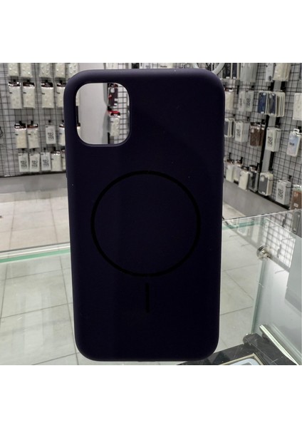 iPhone 11 Magsafe Yumuşak Silikon Kılıf Lansman İçi Kadife Dokulu Kablosuz Şarj Destekli Derin Mor
