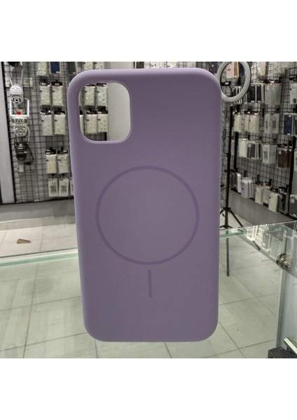 iPhone 11 Magsafe Yumuşak Silikon Kılıf Lansman İçi Kadife Dokulu Kablosuz Şarj Destekli Lila