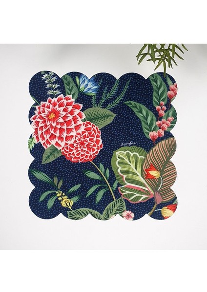 Lacivert Zemin Botanik Çiçekli Lazer Kesim Kumaş Kokteyl Peçetesi 1 Adet