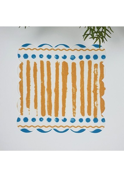 Abstrakt Çizgili Puanlı Sarı Mavi Lazer Kesim Kumaş Kokteyl Peçetesi 1 Adet