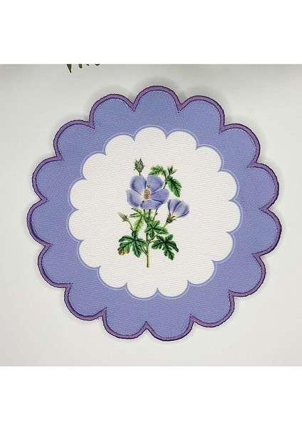 Dekoratif Lila Kenar Çiçek Tasarımlı Nakış Kenar Kumaş Kokteyl Peçetesi 1 Adet