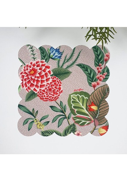 Bej Zemin Botanik Çiçek Desenli Lazer Kesim Kumaş Kokteyl Peçetesi 1 Adet