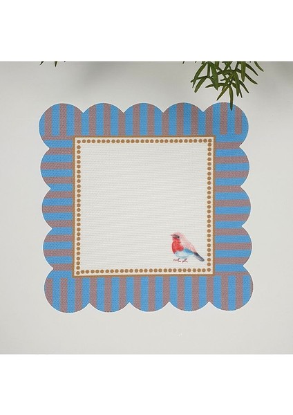 Dekoratif Mavi Kenar Kuş Desenli Lazer Kesim Kumaş Kokteyl Peçetesi 1 Adet