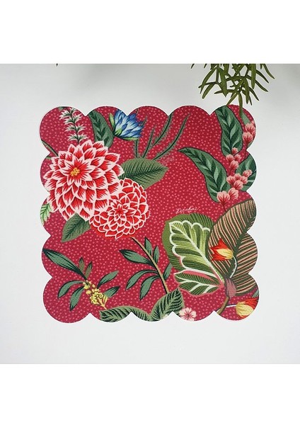 Bordo Zemin Botanik Çiçekli Lazer Kesim Kumaş Kokteyl Peçetesi 1 Adet