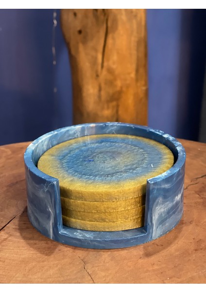 Epoksi Mavi-Gold 4'lü Bardak Altlığı & Tabağı Takımı fiyatları