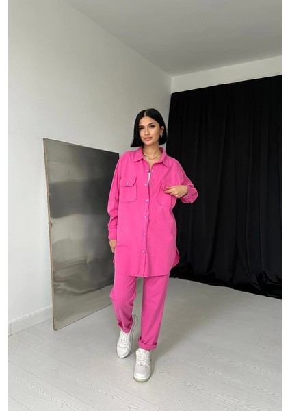 Fuşya Gömlek ve Çıtçıtlı Pantolon Takım