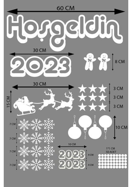 Hoşgeldin 2023 Yılbaşı Happy New Year Sticker Çıkartma Süsü Yeni Yıl Parti Cam Noel Ağacı Kar Tanesi
