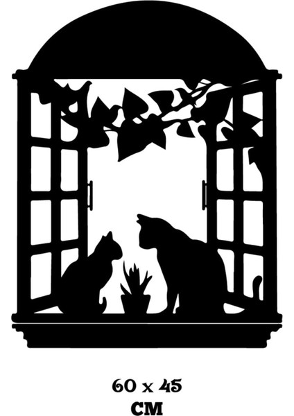 Penceredeki Kedi Aşkı Duvar Sticker Yapıştırma (Sudan ve Nemden Etkilenmez)