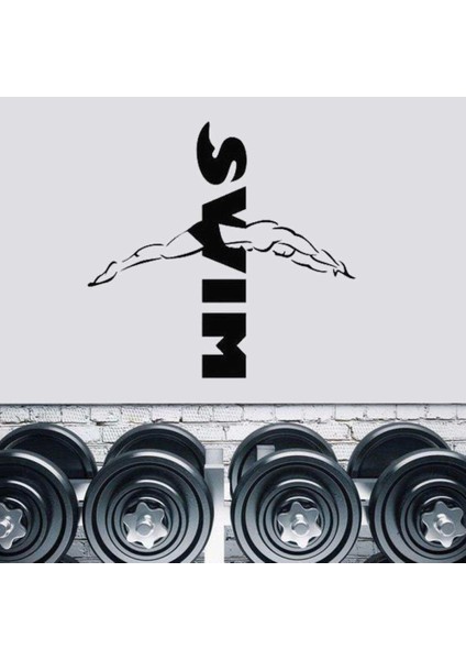 Swim Yazılı, Dalış Yapan Yüzücü Dekoratif Duvar Sticker, Çıkartma, Etiket
