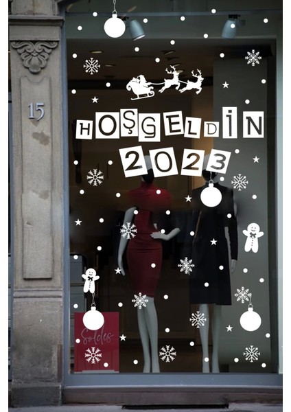 Hoşgeldin 2023 Yılbaşı Happy New Year Sticker Çıkartma Süsü Yeni Yıl Parti Cam Noel Ağacı Kar Tanesi
