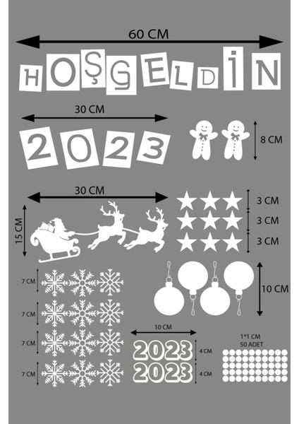 Hoşgeldin 2023 Yılbaşı Happy New Year Sticker Çıkartma Süsü Yeni Yıl Parti Cam Noel Ağacı Kar Tanesi