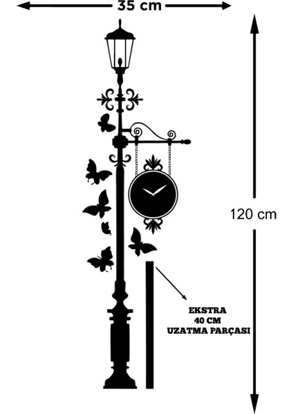 Park Lambası Kelebekler ve Duvar Saati Saat Duvar Sticker Yapıştırma (Sudan ve Nemden Etkilenmez)