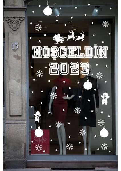Hoşgeldin 2023 Yılbaşı Happy New Year Sticker Çıkartma Süsü Yeni Yıl Parti Cam Noel Ağacı Kar Tanesi