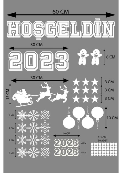 Hoşgeldin 2023 Yılbaşı Happy New Year Sticker Çıkartma Süsü Yeni Yıl Parti Cam Noel Ağacı Kar Tanesi