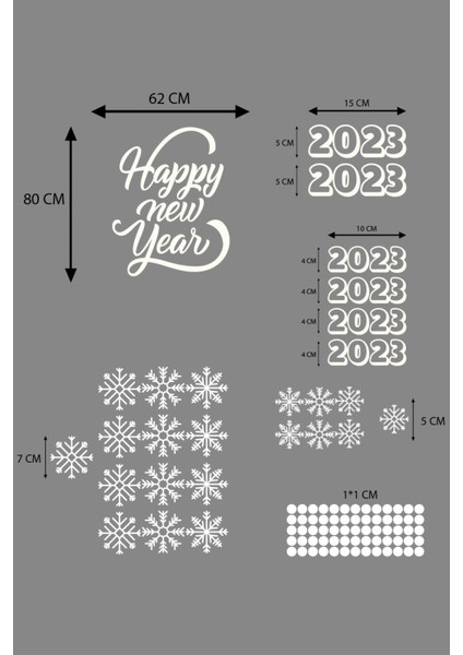 Yılbaşı Happy New Year Sticker Çıkartma Süsü Yeni Yıl Süsü Parti Cam Süsü Noel Ağacı Kar Tanesi 2023