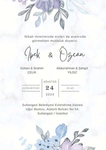 Davetiye, Düğün Davetiyesi, Nikah Davetiyesi, Nişan Davetiyesi (50 Adet)