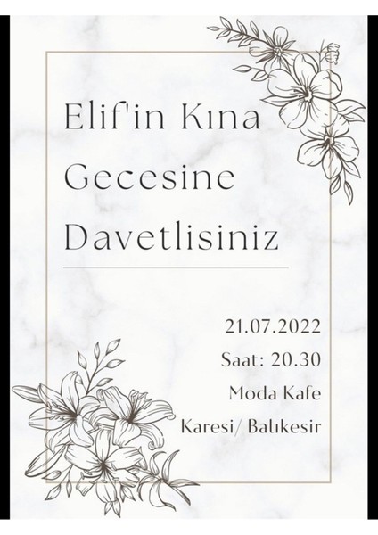 Düğün Davetiyesi , Nişan Davetiyesi , Kına Davetiyesi 50 Adet