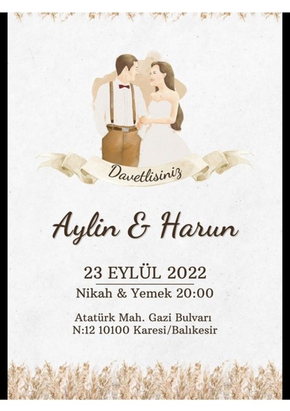 Düğün Davetiyesi , Nişan Davetiyesi , Kına Davetiyesi 50 Adet