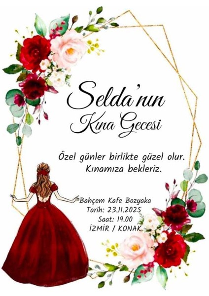 Kına Davetiye - Kına Davetiyesi - Davetiye (100 Adet ) M10