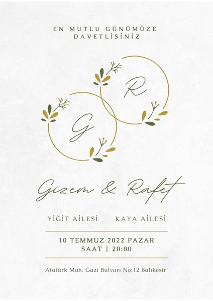 Davetiye, Düğün Davetiyesi, Nikah Davetiyesi, Nişan Davetiyesi (50 Adet)