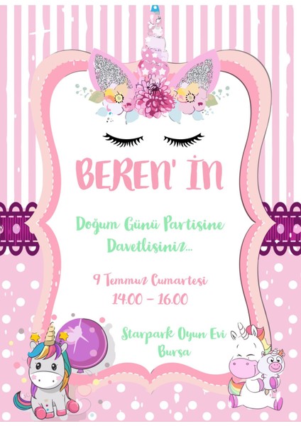 Doğum Günü Davetiyesi 10 Adet ( Baskı Dahil )