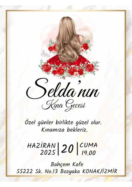Kına Davetiye - Kına Davetiyesi - Davetiye (100 Adet ) M6