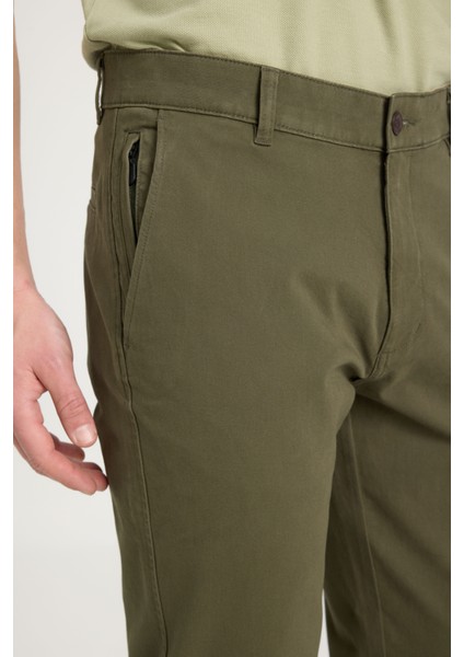 Slim Fit Dar Kesim Normal Bel Dar Paça Haki Chino Pantolon
