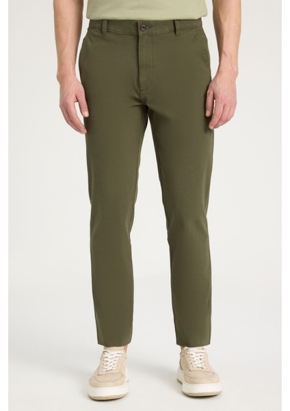 Slim Fit Dar Kesim Normal Bel Dar Paça Haki Chino Pantolon