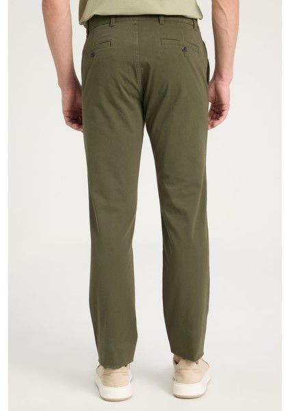 Slim Fit Dar Kesim Normal Bel Dar Paça Haki Chino Pantolon
