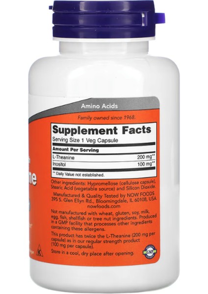 Double Strength L-Theanine, Inositol 200 Mg, 120 Veg Capsules