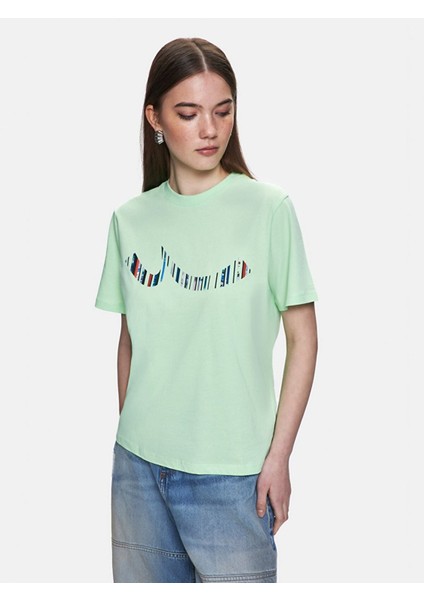 Kadın Baskılı Kısa Kollu Sıgnlı Regular Yeşil T-shırt fiyatları