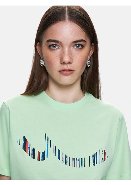 Kadın Baskılı Kısa Kollu Sıgnlı Regular Yeşil T-shırt indirimleri