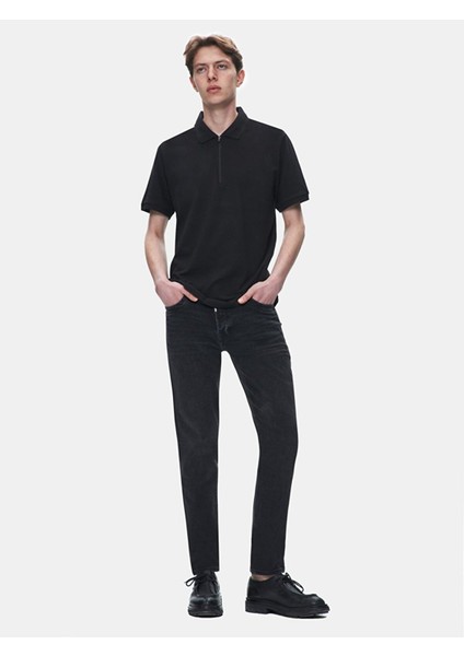 Lozoko Siyah Erkek Polo Yaka Kısa Kol Regular T-Shirt 1225841886089200