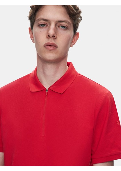 Erkek Polo Yaka Fermuarlı Kısa Kollu Regular Kırmızı T-shırt fırsatları