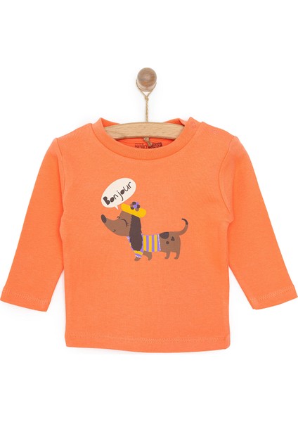 Basic Köpek Desenli Interlok Uzun Kol Tshirt Kız Bebek