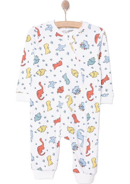 Erkek Fermuarlı Uzun Kol Dinazor Desenli Patiksiz Tulum