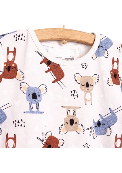 Erkek Kısa Kol Koala Desenli Bisiklet Yaka Pijama Takımı