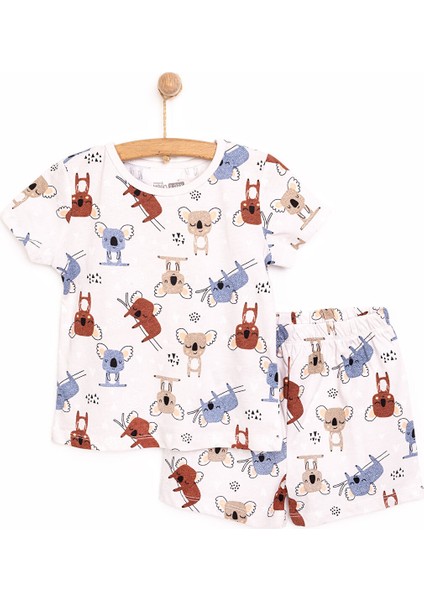Erkek Kısa Kol Koala Desenli Bisiklet Yaka Pijama Takımı