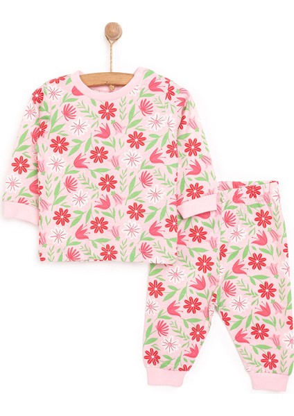Kız Çiçek Desenli Uzun Kol Pijama Takımı