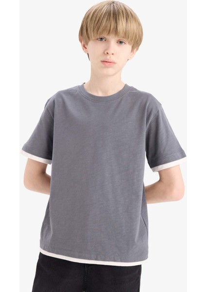 Erkek Çocuk Bisiklet Yaka Basic Düz Kısa Kollu Tişört B5928A825SM modelleri