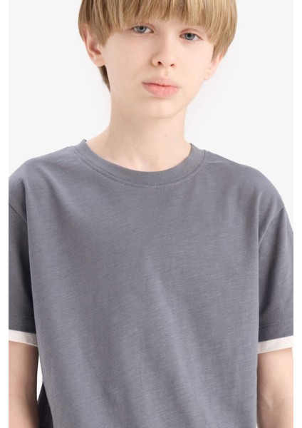 Erkek Çocuk Bisiklet Yaka Basic Düz Kısa Kollu Tişört B5928A825SM fırsatları