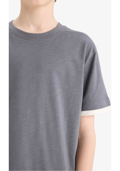 Erkek Çocuk Bisiklet Yaka Basic Düz Kısa Kollu Tişört B5928A825SM indirimleri