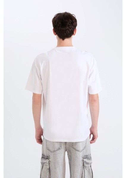 %100 Pamuk Boxy Fit Bisiklet Yaka Baskılı Kısa Kollu Tişört D5582AX25SP indirimleri