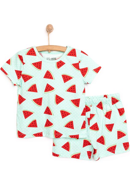 Kısa Kol Karpuz Desenli Bisiklet Yaka Pijama Takımı