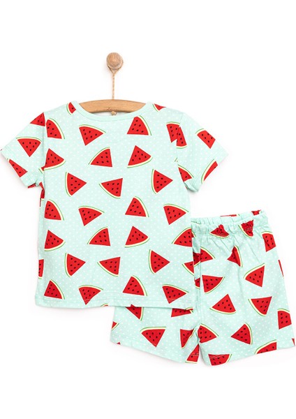 Kısa Kol Karpuz Desenli Bisiklet Yaka Pijama Takımı