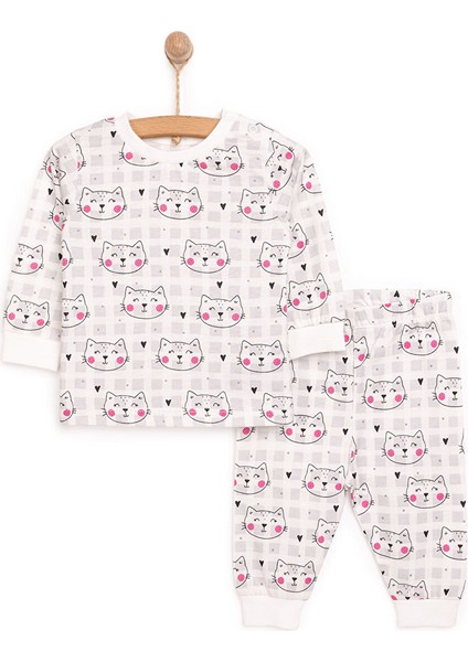 Kız Kedi Desenli Uzun Kol Pijama Takımı