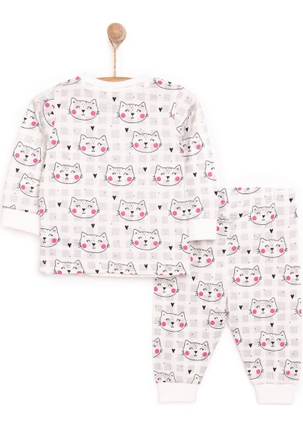 Kız Kedi Desenli Uzun Kol Pijama Takımı
