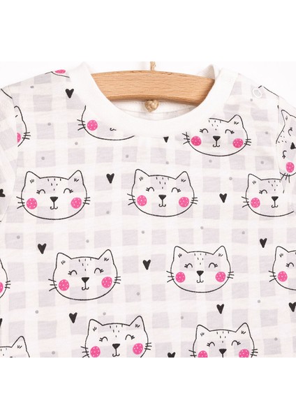 Kız Kedi Desenli Uzun Kol Pijama Takımı