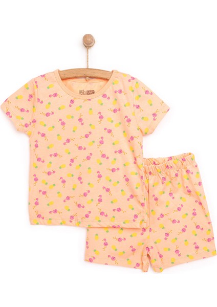 Kısa Kol Filamingo Desenli Bisiklet Yaka Pijama Takımı