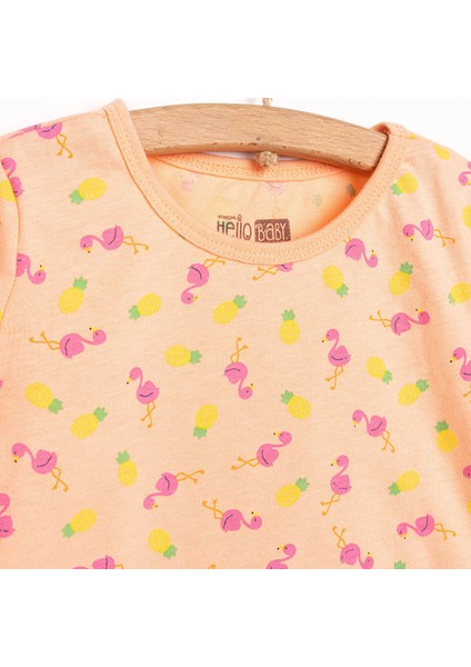 Kısa Kol Filamingo Desenli Bisiklet Yaka Pijama Takımı